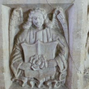 Font detail Angel bearing sheild with rose